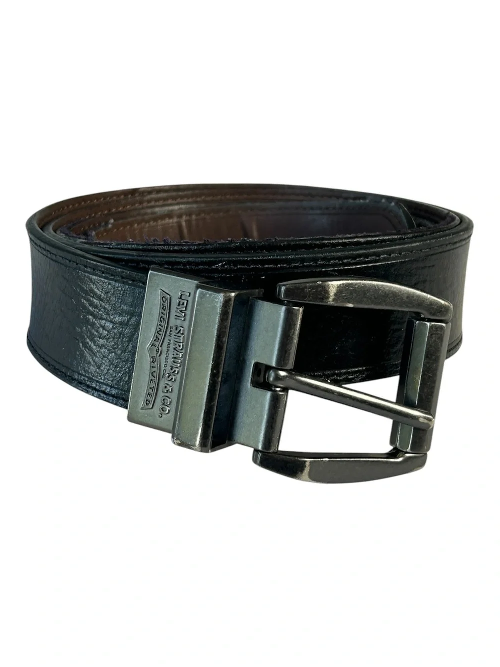 Levi’s Black Leather Belt with Brushed Metal Buckle - Size 50